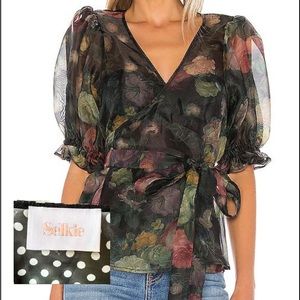 Selkie Polka Dot Cloud 9 sheer black and white puff sleeve wrap blouse